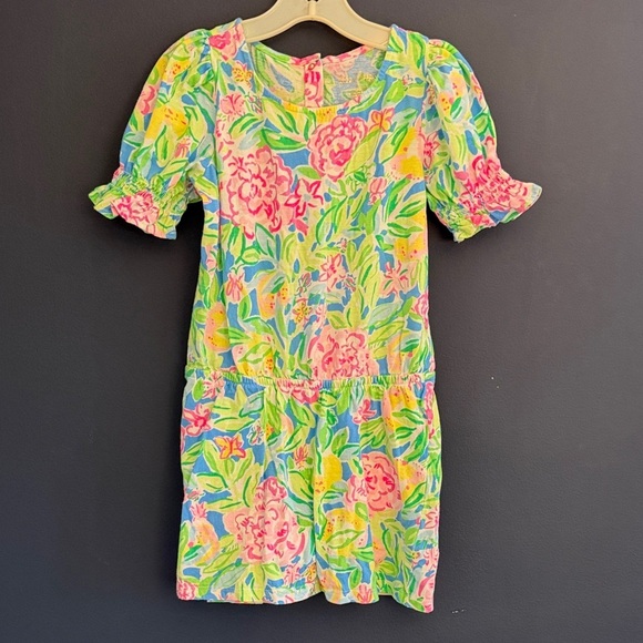 Lilly Pulitzer Other - Lilly Pulitzer Girls Romper Size 6-7 Medium Floral Puff Sleeve One Piece